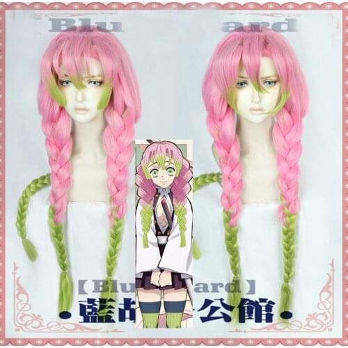 Anime Demon Slayer Cosplay Wig Kanroji Mitsuri Cosplay Costumes Long Hair Kimetsu no Yaiba Women Synthetic Hair Pink Green Braid