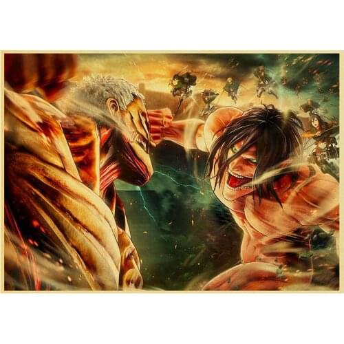 Attack On Titan Retro Anime Poster Classic Japanese Animation Creativity Canvas Painting HD Home Bar Decoration Wall Art Picture