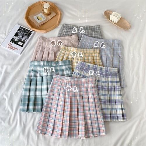 Japanese College Retro High-Waist Plaid JK uniform Pleated Skirt Slim All-match Skirt Womens 2020 Summer school girl uniform