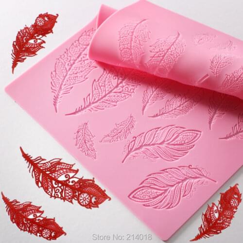 PRZY Silicone Mold Fondant Lace Mold Exclusive Retro Feather Moulds Silicone Rubber for Cake Decoration Eco-friendly 001
