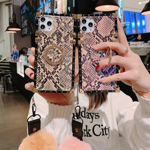 Luxury Snake Pattern Phone Case for Samsung Note 20 Ultra 10 Lite 9 8 Plus J4P J6P Cover with Ring Holder Fluff Ball Pendant