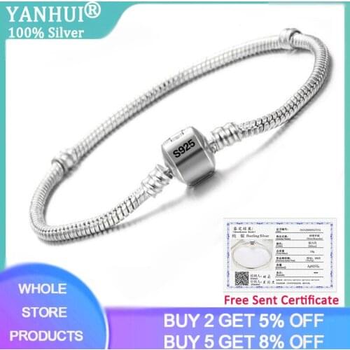 With Silver Certificate Women Fine 3mm Soft/Smooth Charms Bracelets&Bangle Luxury Original 925 Sterling Silver Basic Chain