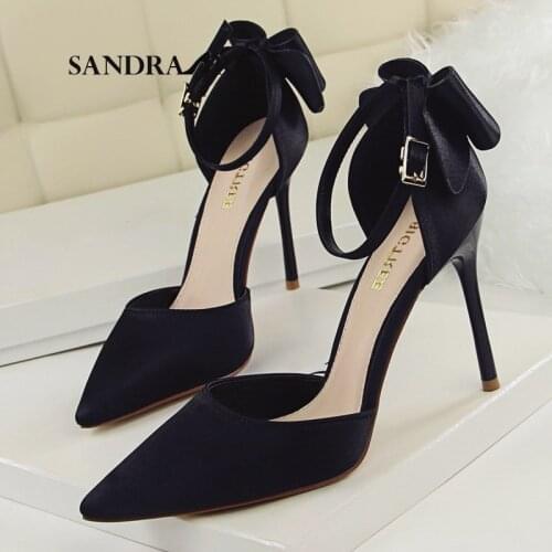 SANDRA JRR Women Summer Sandals Sweet Bowt High Heel Ankle Buckle Strap Stiletto Heels Party Club Pumps Sandals 9.5 cm