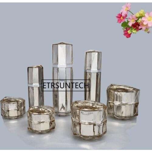 Silver Cosmetics Acrylic 15/30/50g cream jar,30/50/100ml Lotion Pump spray Bottle F1995