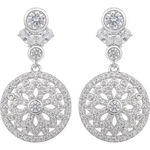 YAN MEI Round Flower Zirconia Earring For Women Plant Shape Female Earrings Fashion Gift GLE6013Y