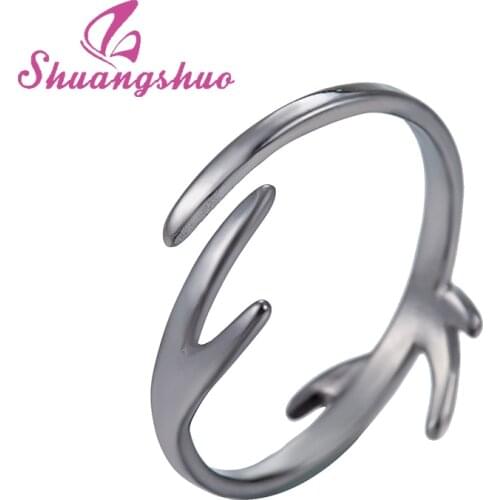 Shuangshuo Black Ring Deer Antler Rings for Women Antler Jewelry Christmas Gift Deer Cute Animal Horn Boho Ring Christmas Gifts