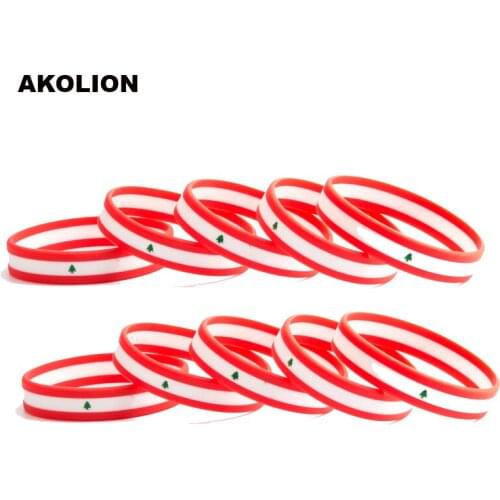Lebanon Flag Silicone Rubber Bracelets Sports Wrist Band Bangle for Women Men 100pcs FB-0009