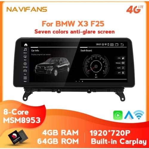 Qualcomm system 8 Core 4G RAM 64G ROM Android 10.0 wireless Carplay For BMW X3 F25 for BMW X4 F26 Auto Car Multimedia Player