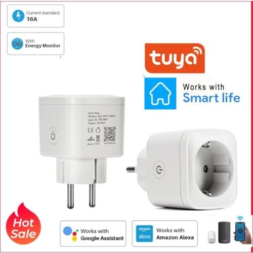 16A Smart Wifi Plug EU Adaptor Power Monitor Timing Function Wifi Wireless Socket Outlet Works With Alexa Google Home Tuya App