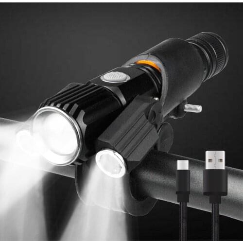 3Head Led Flashlight Powerful Flash Light Brightest Lantern T6 Zoomable Camping USB Rechargeable Tactical Hunting Torch 4 Mode