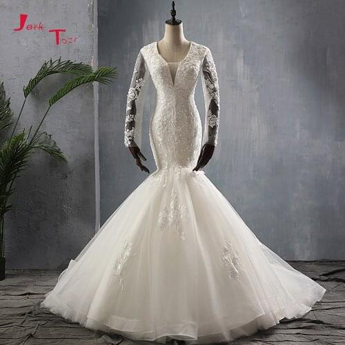 Mermaid Wedding Dresses Long Sleeve Lace Up Back China Vestido de Noiva Abiti da Sposa Sequined Appliques Hochzeitskleid