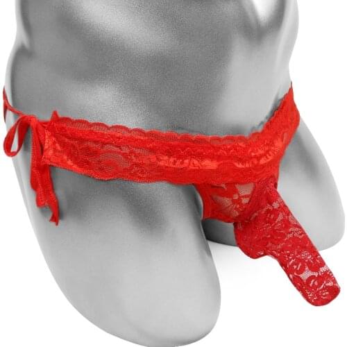 Thin Sheer Sexy Floral Lace Men Lace Bikini Briefs Underwear Sissy Pouch Panties With Penis Sleeve See Through Sissy Panties