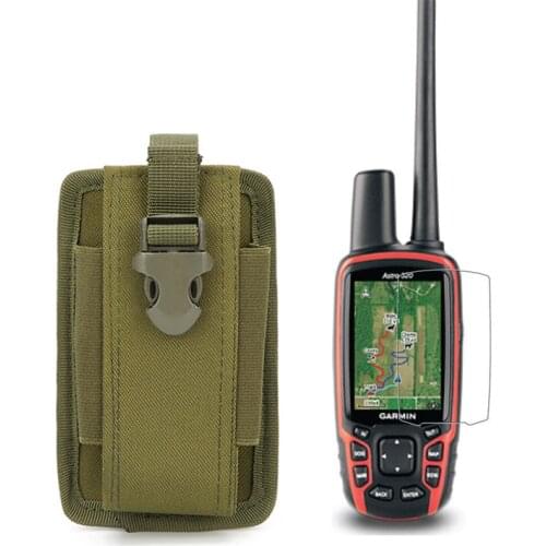 Military Tactical Pouch Portable Storage Case + Screen Protector Shield Film for Handheld GPS Garmin Astro 320 430 Alpha 50