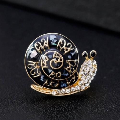 Rhinestone Cute Snail Brooch Cartoon Insect Vintage Brooches for Women Black Enamel Jewelry Autumn Winter Design Pin Gift