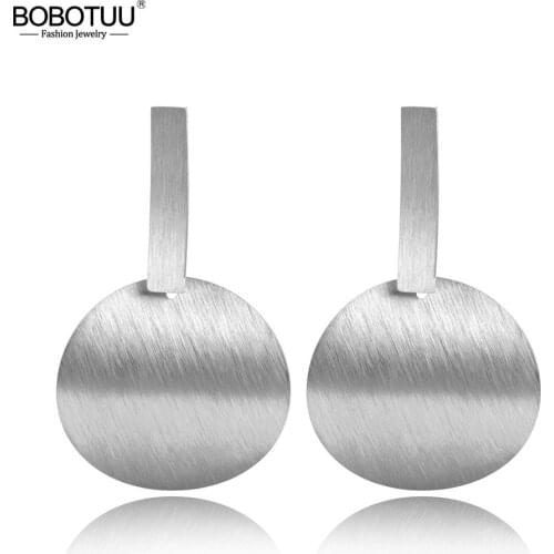 BOBOTUU Frosted Surface Curved Geometry Stainless Steel Women Earrings Gold & Silver Color Jewelry Exaggerated Element BE18487