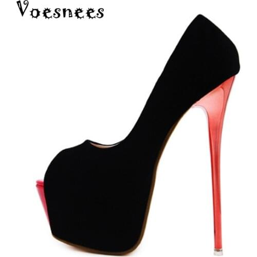 2020 Women Pumps Fashion Summer Wedding Shoes Women Slip On Super High Heels 16.5CM Platform Peep Toe Mesh Stiletto Party Shoes