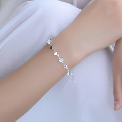 925 Sterling Silver Heart Star Bead Charm Bracelets Link Chain Adjustable Bracelets For Women Party Wedding Jewelry A184