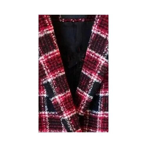 Women Plaid Double Breasted Blazer Tweed Color Patchwork Slim Outwear Suit Coats for Office Lady Autumn Winter 2021