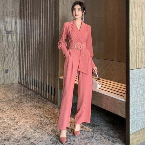 2020 Woman Zipper Wide Leg Pants High Waist Autumn Jumpsuit Ladies Women Elegant Long Sleeve Sheer Playsuit Romper Jumpsuit