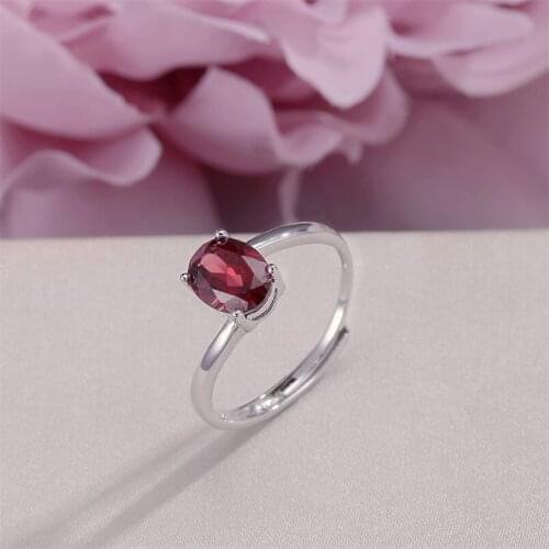 Fine Jewelry Rings For Women 925 Silver Natural Garnet Oval Red 8*6mm Gemstone Adjustable Ring Vintage Accessories R-GA002
