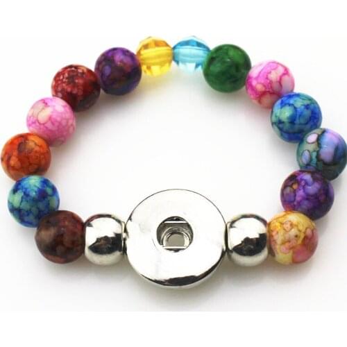 10pcs/lot Mix Beads Imitation Cerami Snap Bracelets DIY 18mm Snap Buttons Snap Jewelry Elastic Bracelet Charms women gift