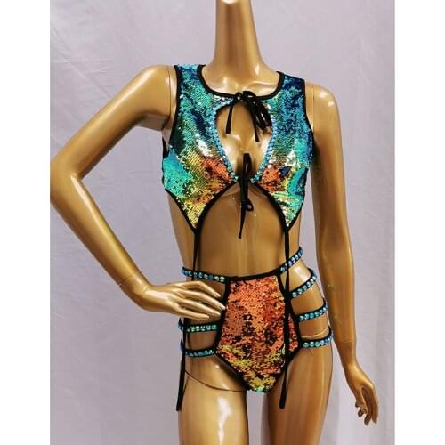 2020 Sexy New Sequins Bikini Swimsuit Set Embroidery Sequin Costume Fashion Rave 20 EDC Dress Costumes Custom Beach Color Dress
