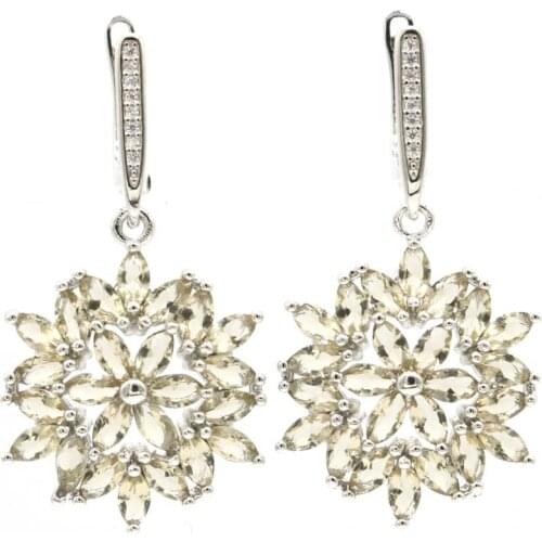 38x21mm Anniversary Jewelry Set Created Pink Kunzite Smokey Topaz White CZ Daily Wear Silver Pendant Earrings