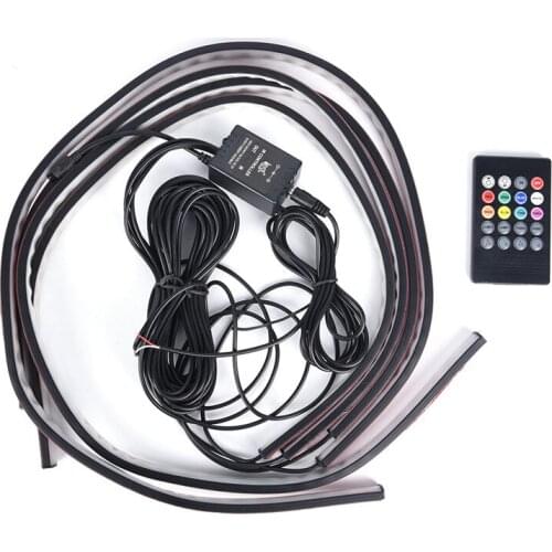 4Pcs Atmosphere Lamp RGB LED Under Car Tube Strip Underbody Glow Neon Light Kit Wireless Control