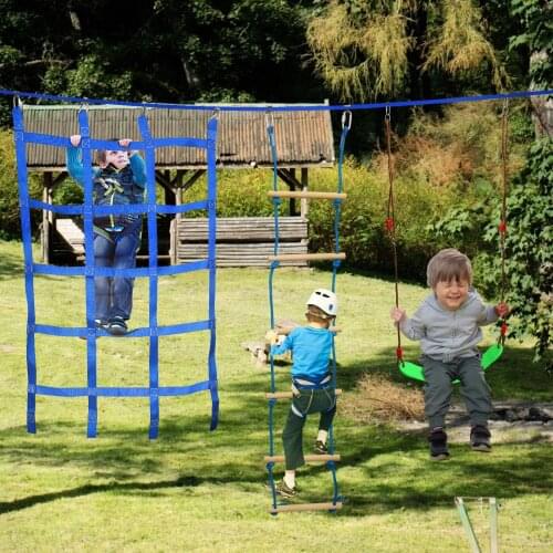 50FT Ninja Line Hanging Obstacle Course Ninja Warrior Playground Outdoor Training Equipment 15Pcs Slackline With Garden Toys