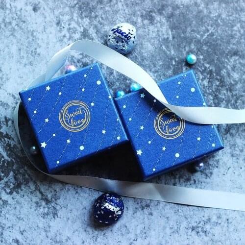 50pcs lot Blue Paper Candy Boxes Chocolate container Anniversary Birthday Wedding party favor boxes wholesales