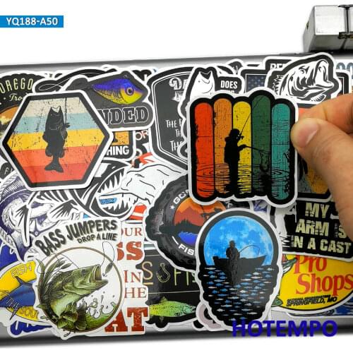 50pcs Fisherman Go Fishing Outdoors Fashion Fish Stickers for Mobile Phone Laptop Luggage Skateboard Box Tank Bucket Art Sticker