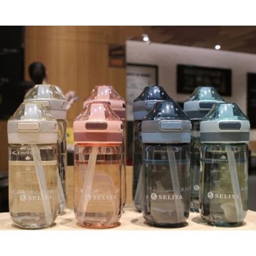 500/650ml Plastic Simplicity Water Bottle Couple Sports Fitness Portable Leak Proof Cute Water Cup Straw Type Drinking Bottle