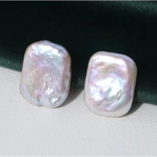 BaroqueOnly 100% Natural Baroque square Pearl stud earrings 925 sterling silver anti allergy earrings Jewelry