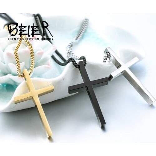 Beier 316L Stainless Steel mens pendant necklace steel/gold/black Cross Pendant Charm pendant High Quality Gift LLBP8-241P