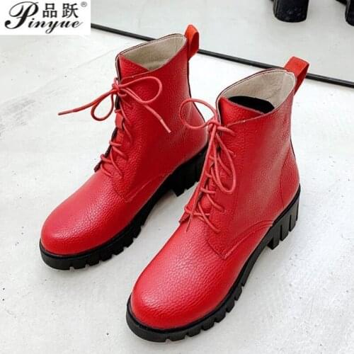 Cross-strap solid-color ankle boots Women Winter Boots Round Toe Block Square Med Heels Lace Up Combat Military Tactical Boots