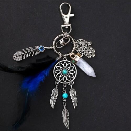 Handmade Craft Dream Net Catcher Keychain Feather Tassel Jewelry Keyholder Dreamnet Pendant Car Wall Hanging Decoration