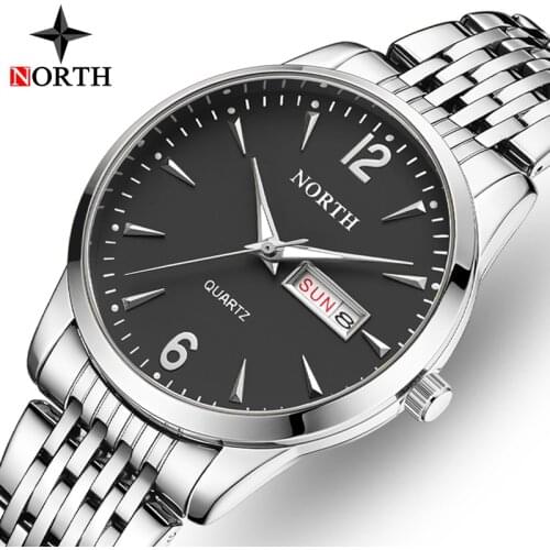 NORTH Watch Men Brand Top Luxury Casual Dark Night Clock Date Display Stainless Steel Fashion Waterproof Male Relogio Masculino
