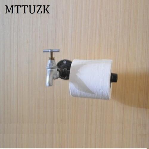 MTTUZK Black Iron Pipe Toilet Paper Holder Industrial Retro Style Toilet Paper Holders Wall Mounted Roller Holder MT1901