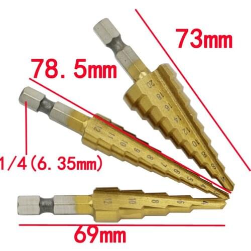 DHL 100Set 3pc Quick-change Hex Shank larger Titanium Coated Step Drill Bit Set M2 Tool