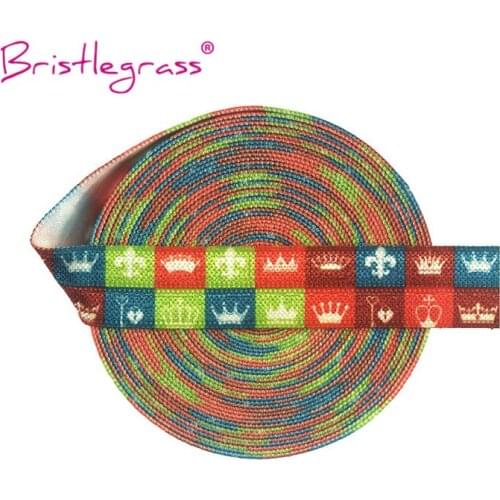 BRISTLEGRASS 5 Yard 5/8" 15mm Crown Print FOE Fold Over Elastics Spandex Satin Band Hair Tie Headband Tutu Dress DIY Sewing Trim