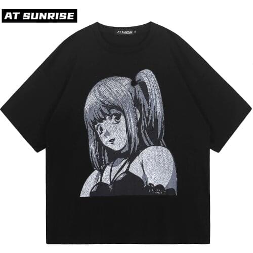 Mens Hip Hop Streetwear Harajuku T Shirt Vintage Retro Japanese Style Anime Girl Short Sleeve T-Shirt 2021Summer Black Tops Tees