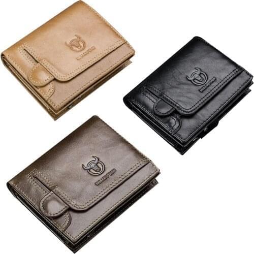 BULLCAPTAIN New Mens Leather Wallet Leather Coin Purse RFID Anti-Theft Brush Leather Card Wallet