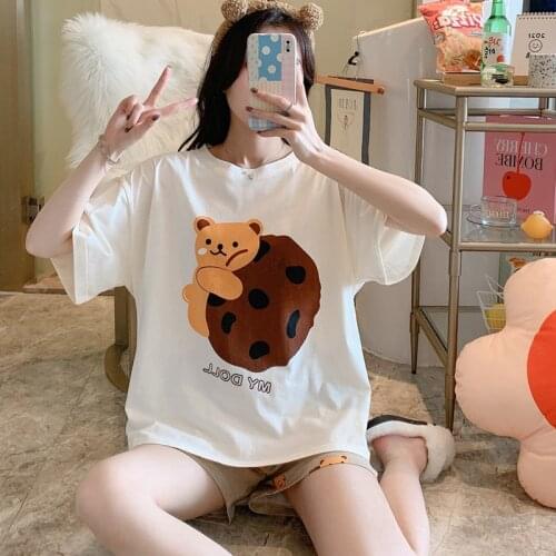 Summer Pajamas Short Sleeved Shorts Suit Women Sleepwear Plus Size XXXL Cartoon Loose Version Pajama Set Cotton
