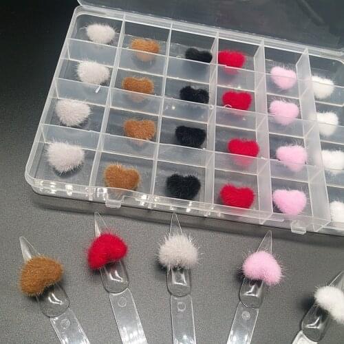 24pcs/Box Summer Nail Pom Poms Detachable Fluffy Plush Ball Detachable Nail Art Fur Nail Ball with Base for Nails Design