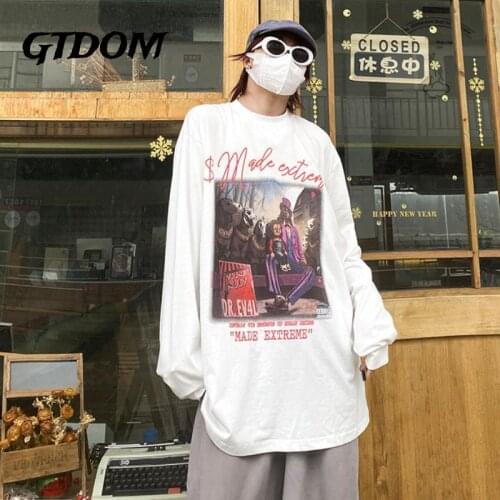 GTDOM Hip Hop Deep Black Cotton Men Clothing O-Neck Long Sleeve Rap Printing 2021 Autumn New Loose Casual Simple T-shirts