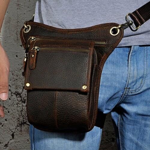 Men Crazy Horse/Oil Wax Genuine Leather Thigh Drop Leg Bag Motorcycle Hip Belt Fanny Pack Waist Bags Messenger Bag Men Bag