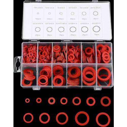600pcs 12 Sizes Red Steel Paper Fiber Flat Washer Kit Insulation Washer Gasket Nut & Bolt Set Flat Ring Seal Assortment Kit
