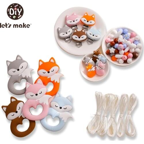 Let’s make Silicone Fox Teether Beads Set BPA Free DIY Baby Teething Necklace Toy Cartoon Pacifier chain Clip DIY Accessories