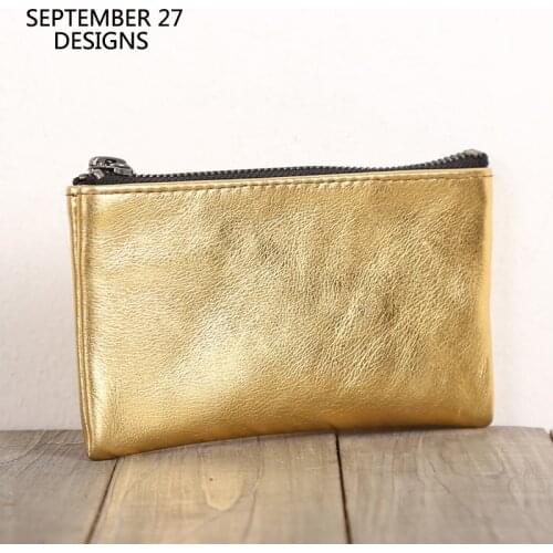 New Slim Wallet Genuine Leather Handmade Top-end Cowhide Gold Color Money Bag Women Casual Coin Purses Men Credit Card Wallets
