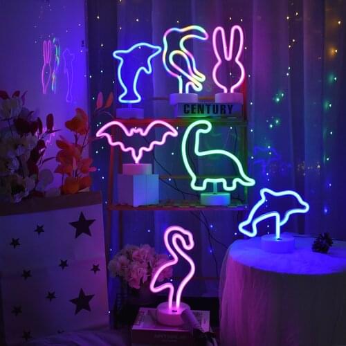 Novelty Animal Shaped Neon Night Light Battery & USB Power Neon Table Lamps For Kids Rooms Bedroom Nursery Party Decoration